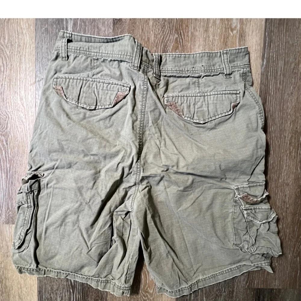Carbon Cargo Shorts Mens 36 Green Ripstop Cotton Multi Pocket Utility Outdoor